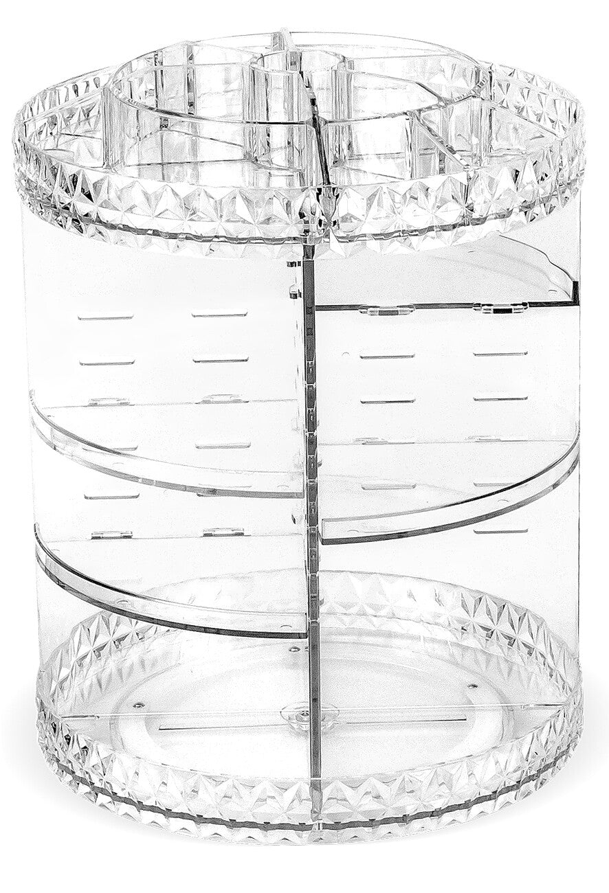 Rotating Makeup Organizer with Adjustable Shelves - 15 Slots, Clear or Pink
