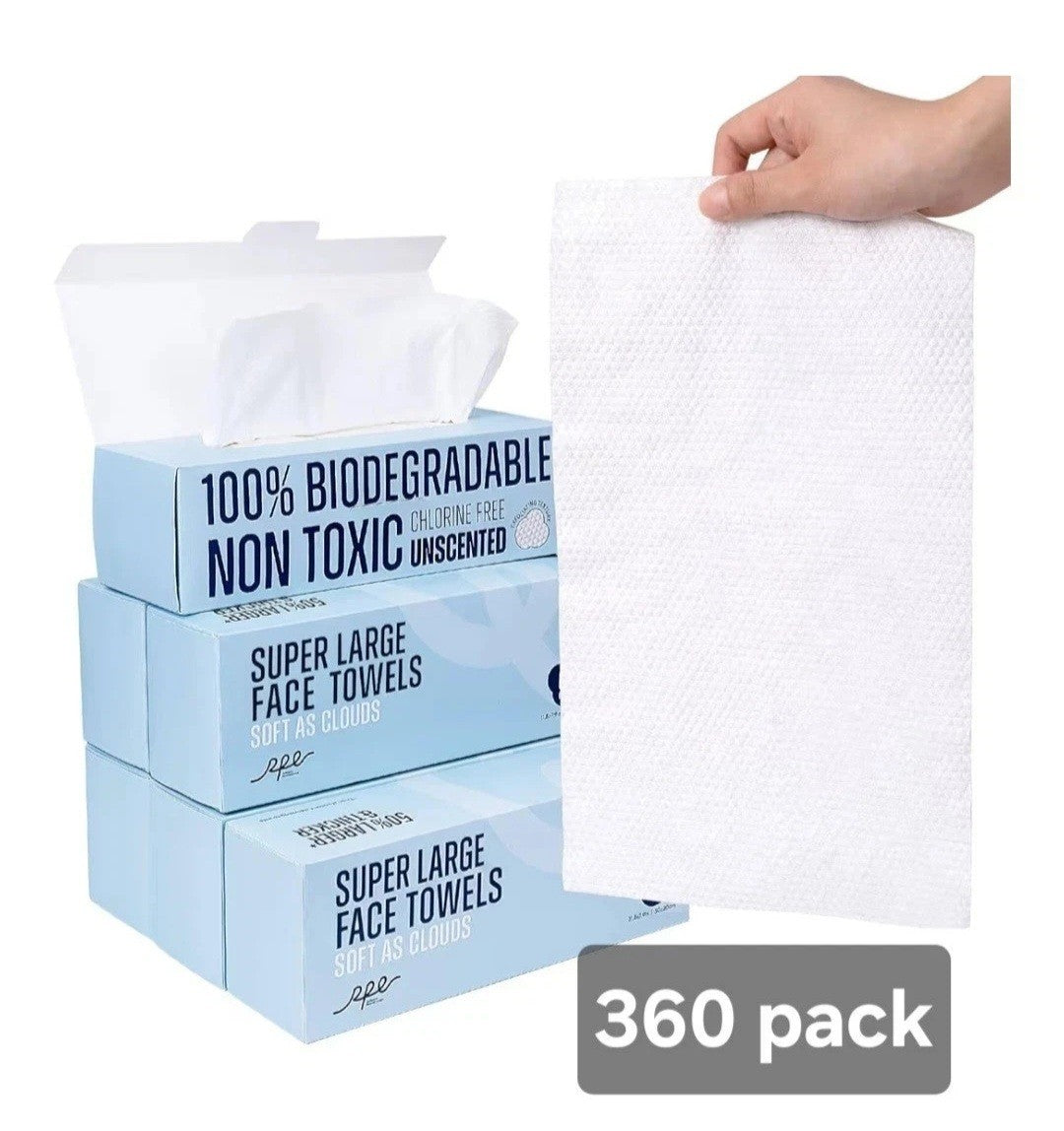Disposable Face Towels Bulk Pack - Ultra Soft Dry Wipes, 360 Count