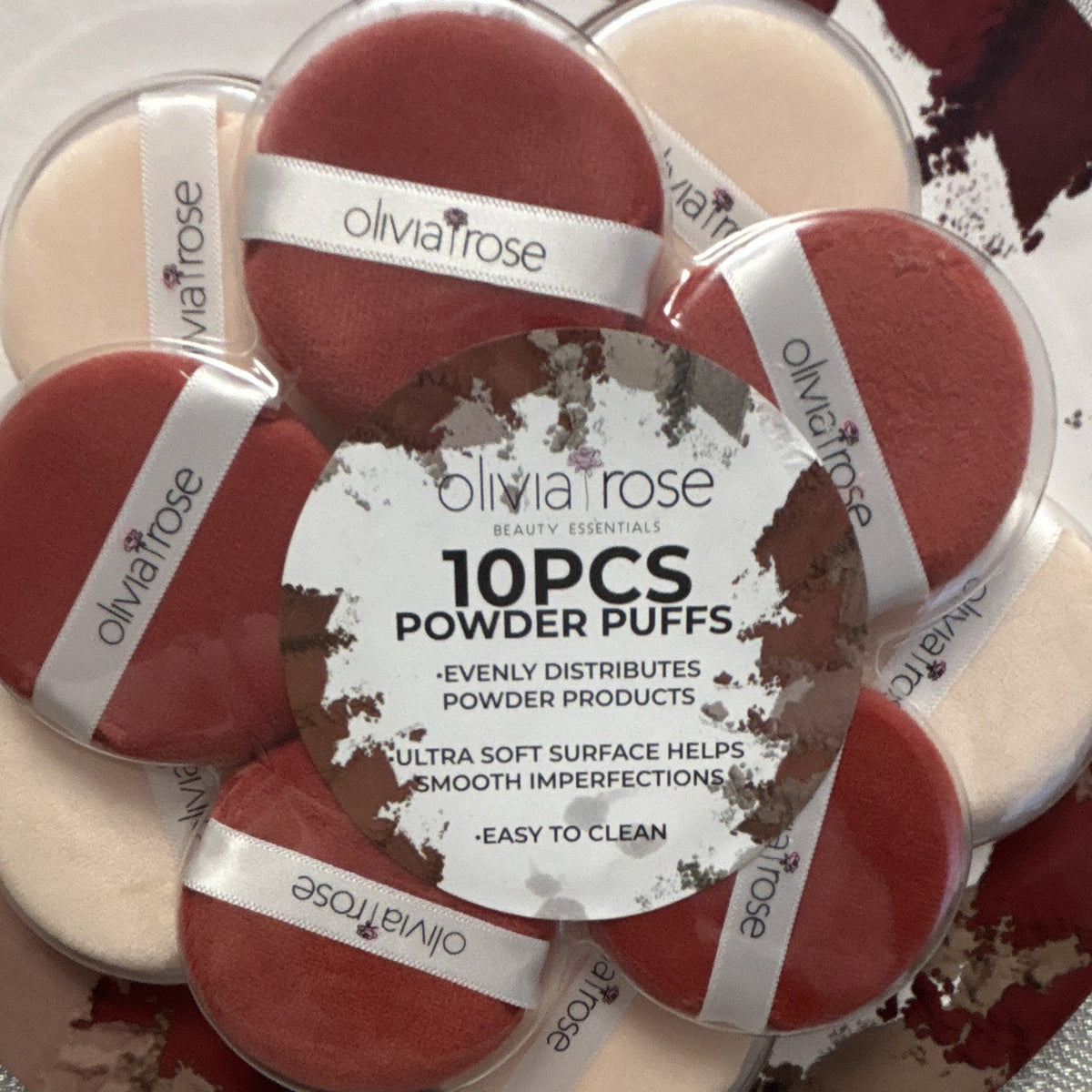 Olivia Rose 10PCS Reusable Powder Puffs for Makeup - Easy Clean, Red & Beige