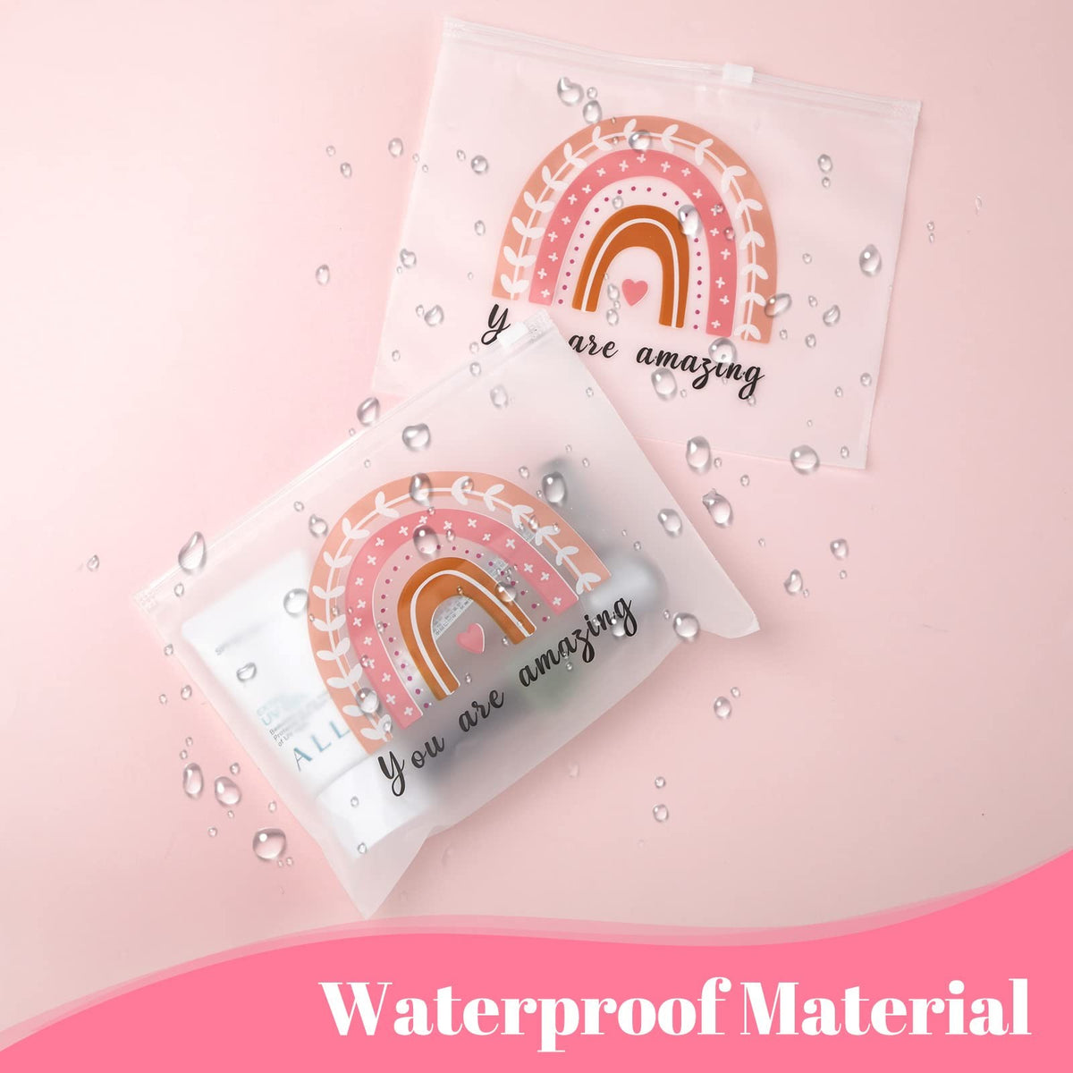 Rainbow Inspirational Cosmetic Bag Set - 50 Pouches, Waterproof EVA, 7.87 x 5.91 Inches