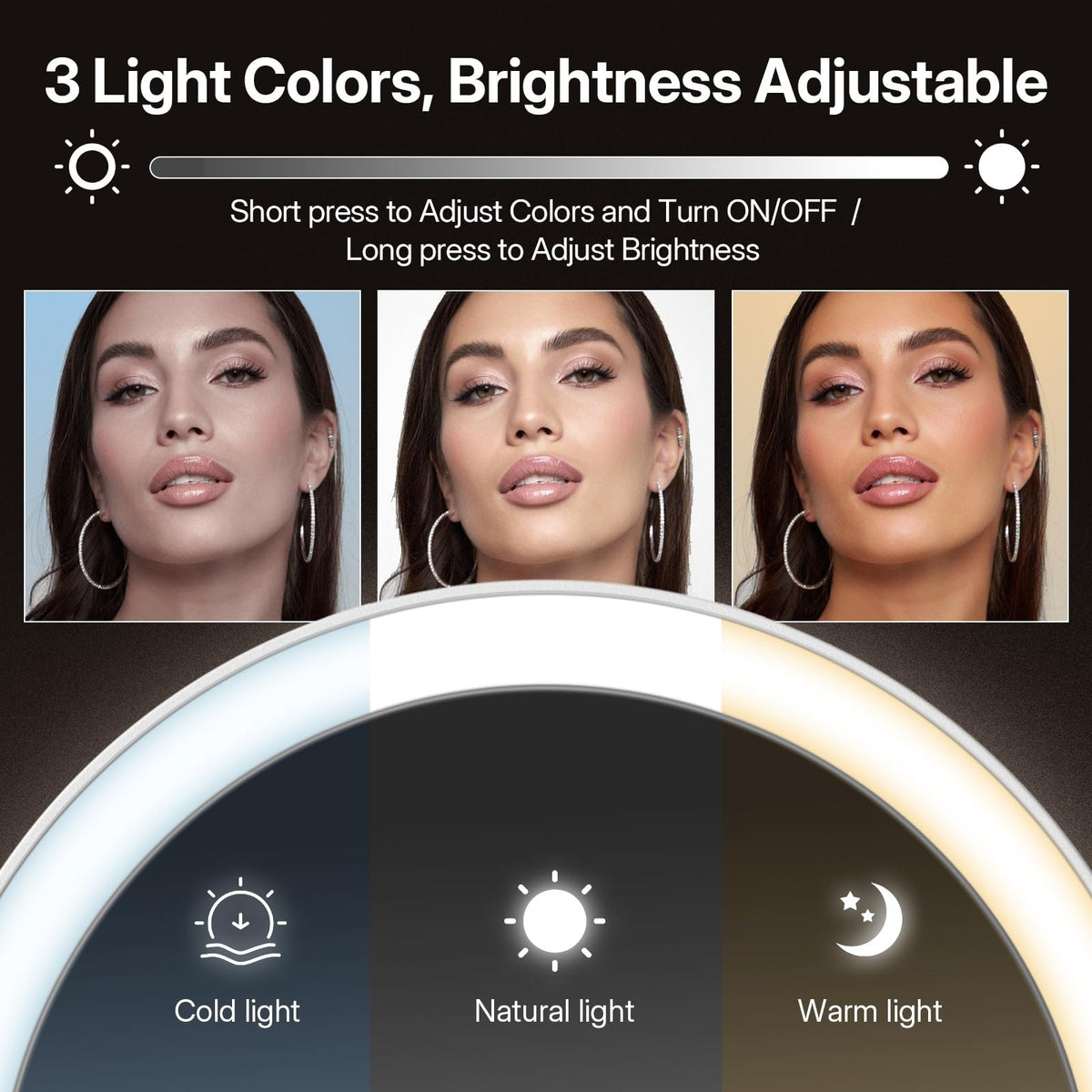 Travel Makeup Mirror with Lights, 10X/1X Double-Sided, Rechargeable & Foldable