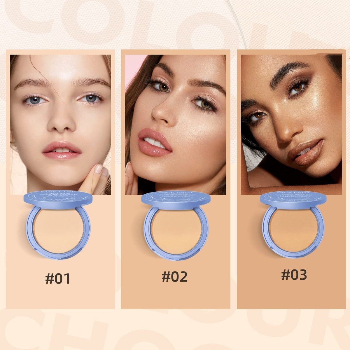 Waterproof Face Powder Set Shine Control & Fine Line Smoothing - 3 Shades