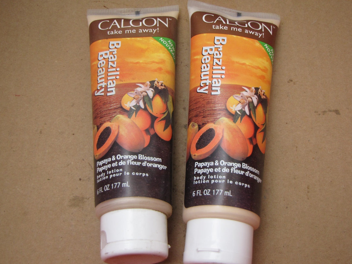 2 LOT OF CALGON BRAZILIAN BEAUTY PAPAYA & ORANGE BLOSSOM 6 OZ RARE HTF