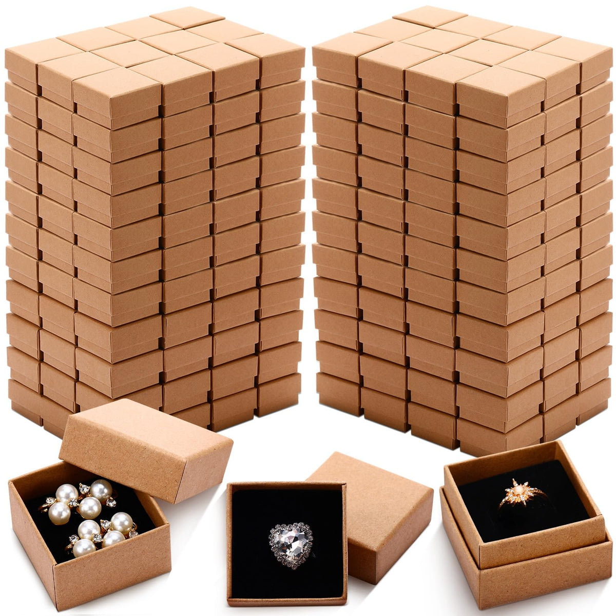 120 Pack Small Ring Boxes - 2x2x1.2 Inches Brown Jewelry Storage Organizer