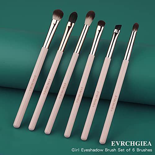 Eye Makeup Brush Set - 6 Pcs Professional Blending Brushes for Eyeshadow, Vegan Wool, Wood Handle