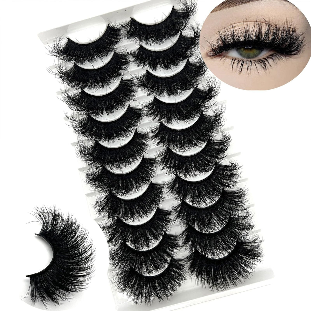 Mink Lashes 25mm Dramatic False Eyelashes, 10 Pairs Fluffy Strips