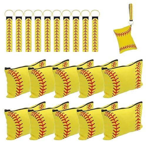 Softball Cosmetic Bag Kit 10 Pcs Portable Makeup Bags & Wristlet Keychains