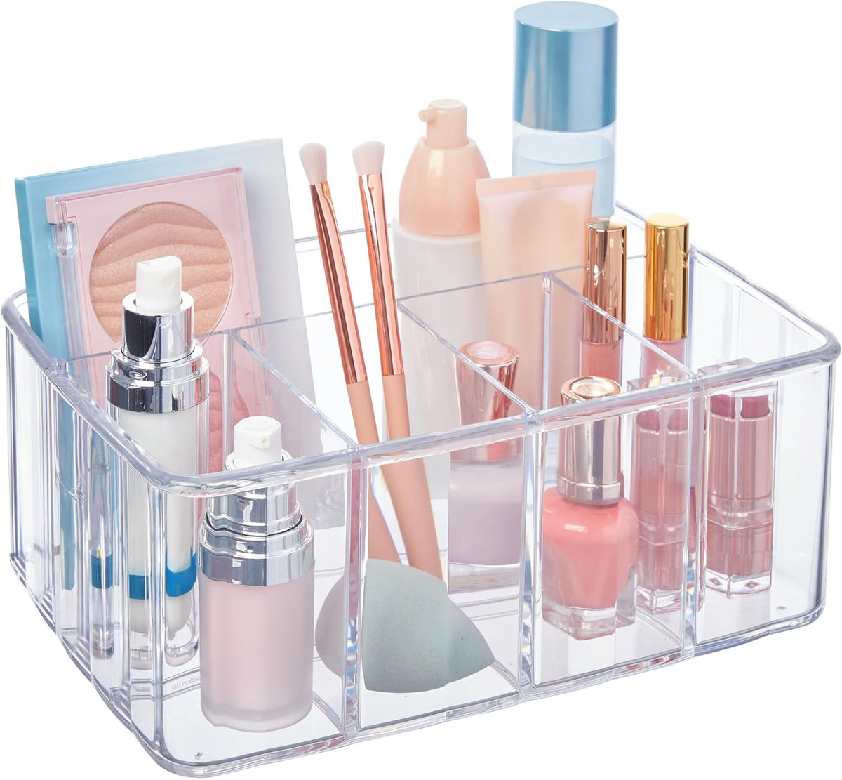 5-Compartment Clear Plastic Makeup Organizer for Vanity and Bathroom