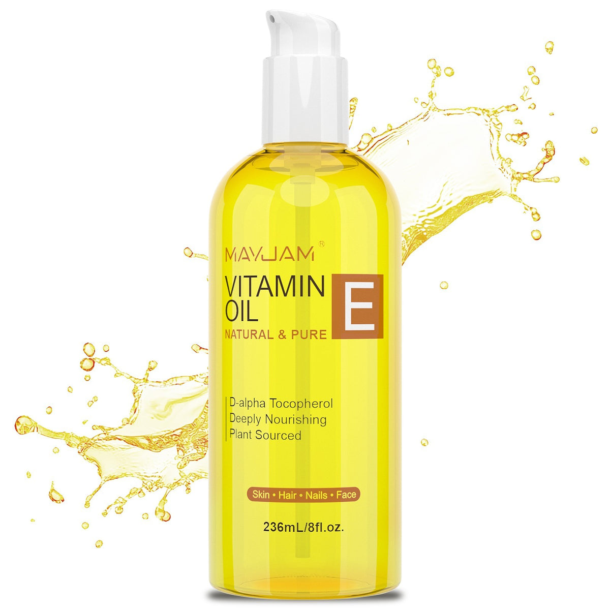 Vitamin E Oil 8 oz - Pure Organic for Skin, Hair & Nails