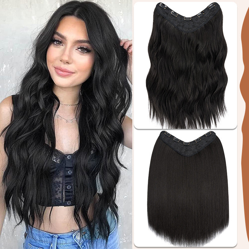 Clip-In Hair Extensions Full Head V-Shape 3/4 Thick Hairpieces with 5 Clips