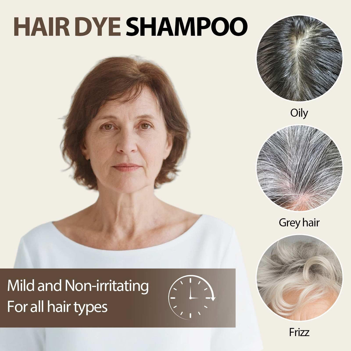 Light Brown Hair Dye Shampoo 3-in-1 Nourishing Hair Color for Gray Coverage