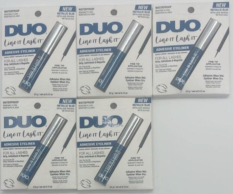 5 Pack Eyelash Adhesive Eyeliner - Metallic Blue, 0.12 oz Each, False Lash Glue Set