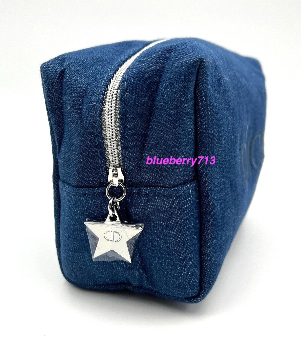 Denim Makeup Zipper Bag - Blue Cosmetic Travel Pouch