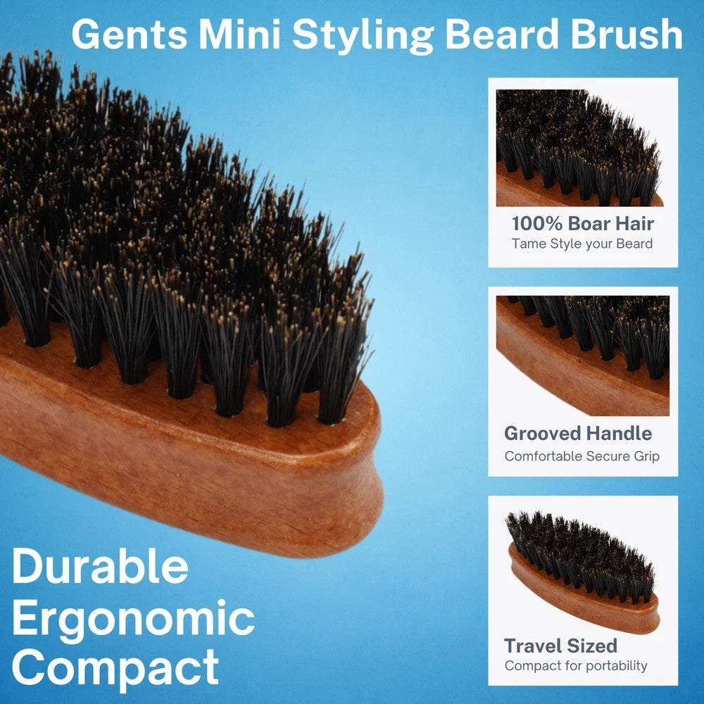 Travel Size Beard Brush with Natural Boar Bristles - Compact Grooming Tool