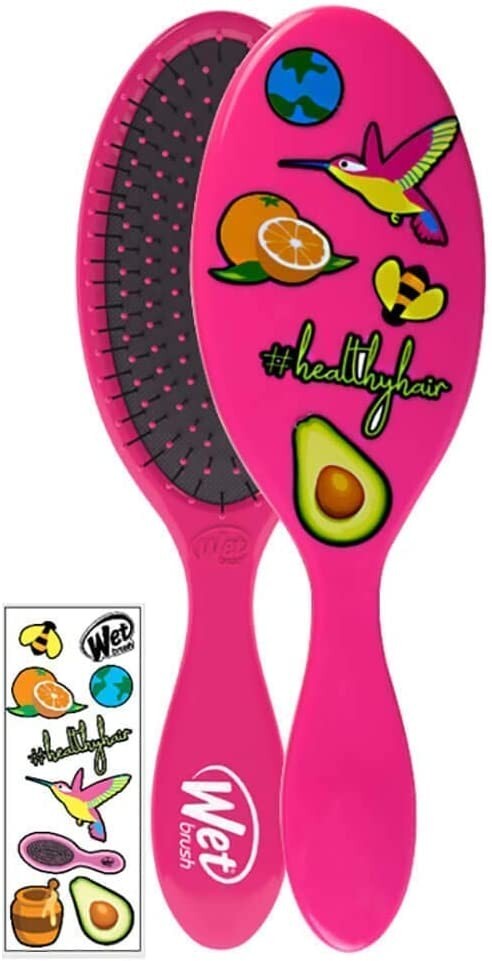 Heat-Resistant Wet Brush with Decals for Healthy Hair Pink - Ergonomic Styling Tool