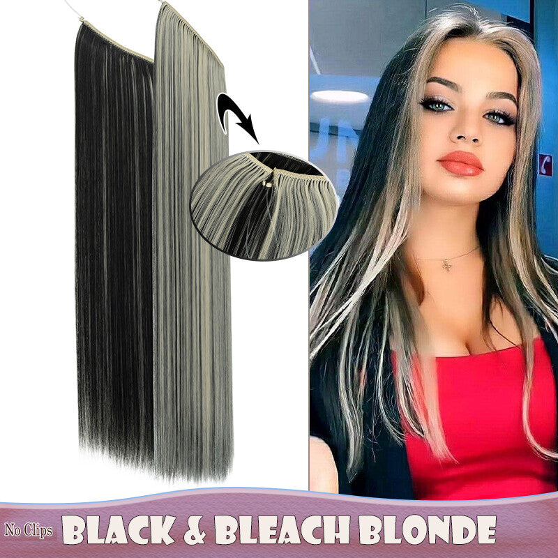 Invisible Wire Clip-In Hair Extensions with Clips & Replacement Wires - Natural & Wavy, 20/24 Inch