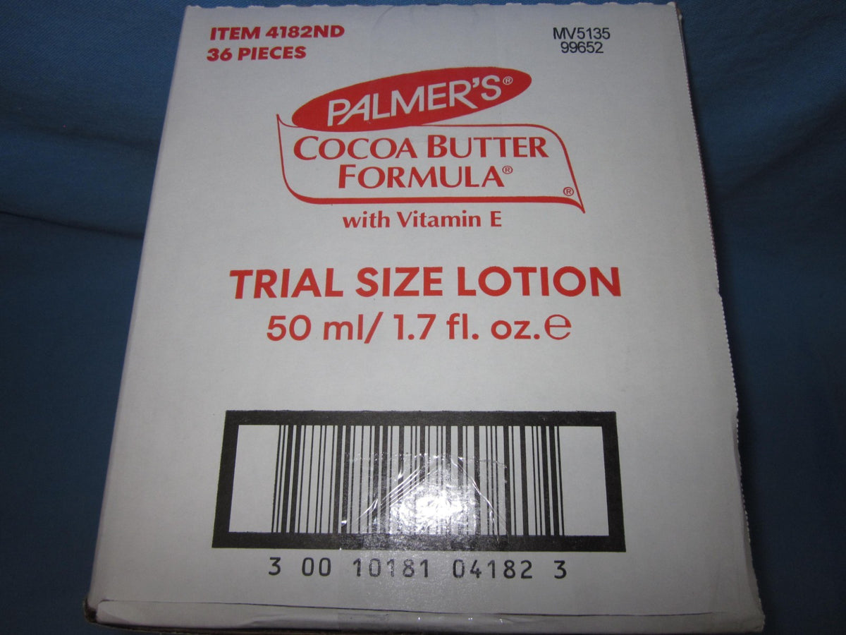 a Box of 36 Trial Size 1.7oz. Bottles Palmer's Cocoa Butter Formula