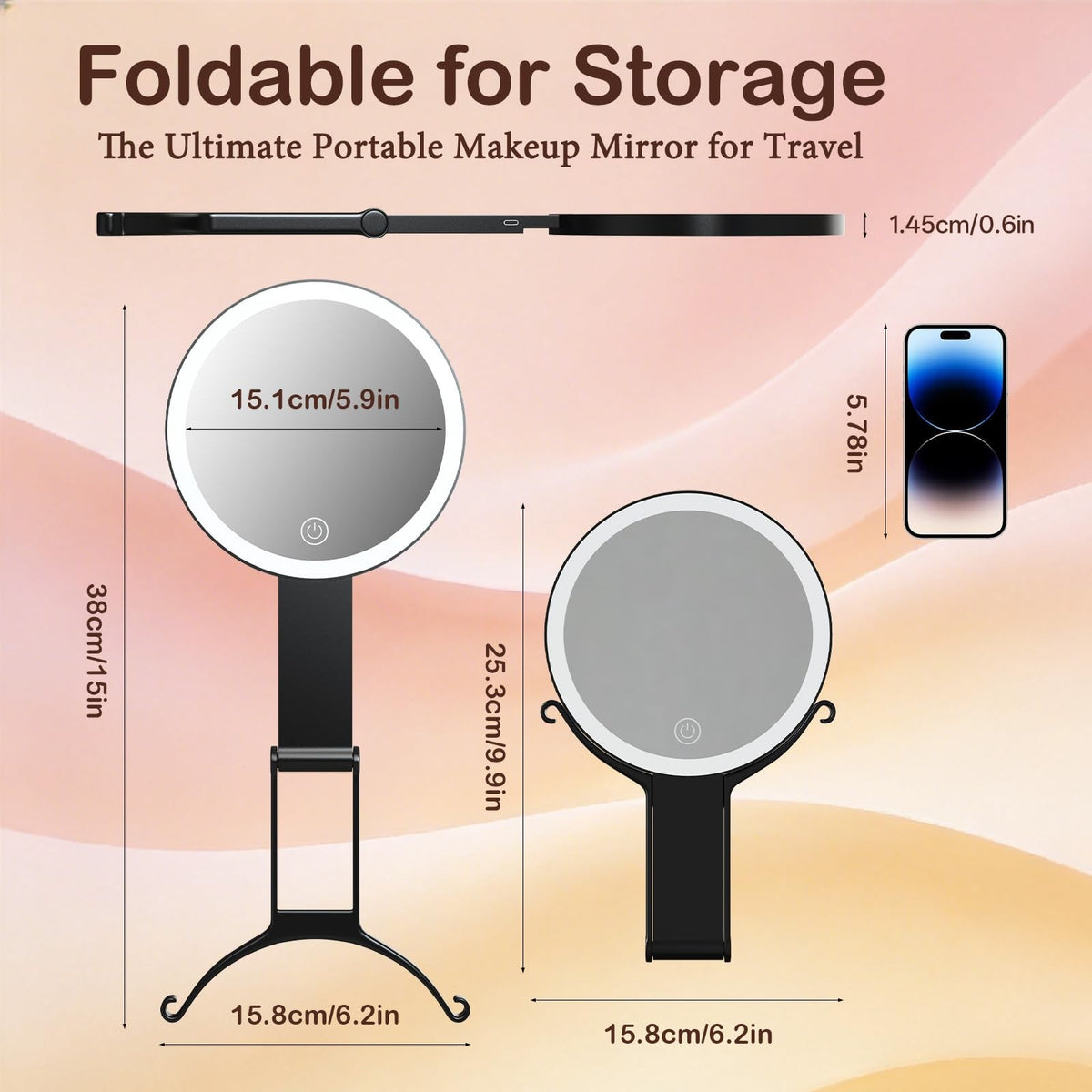 Double Sided Makeup Mirror with 40X Magnification and 3 Color LED Lights - Portable Handheld Mirror