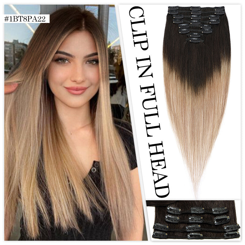 Clip in Hair Extensions 100% Remy Human Hair Full Head Set - Straight Styles