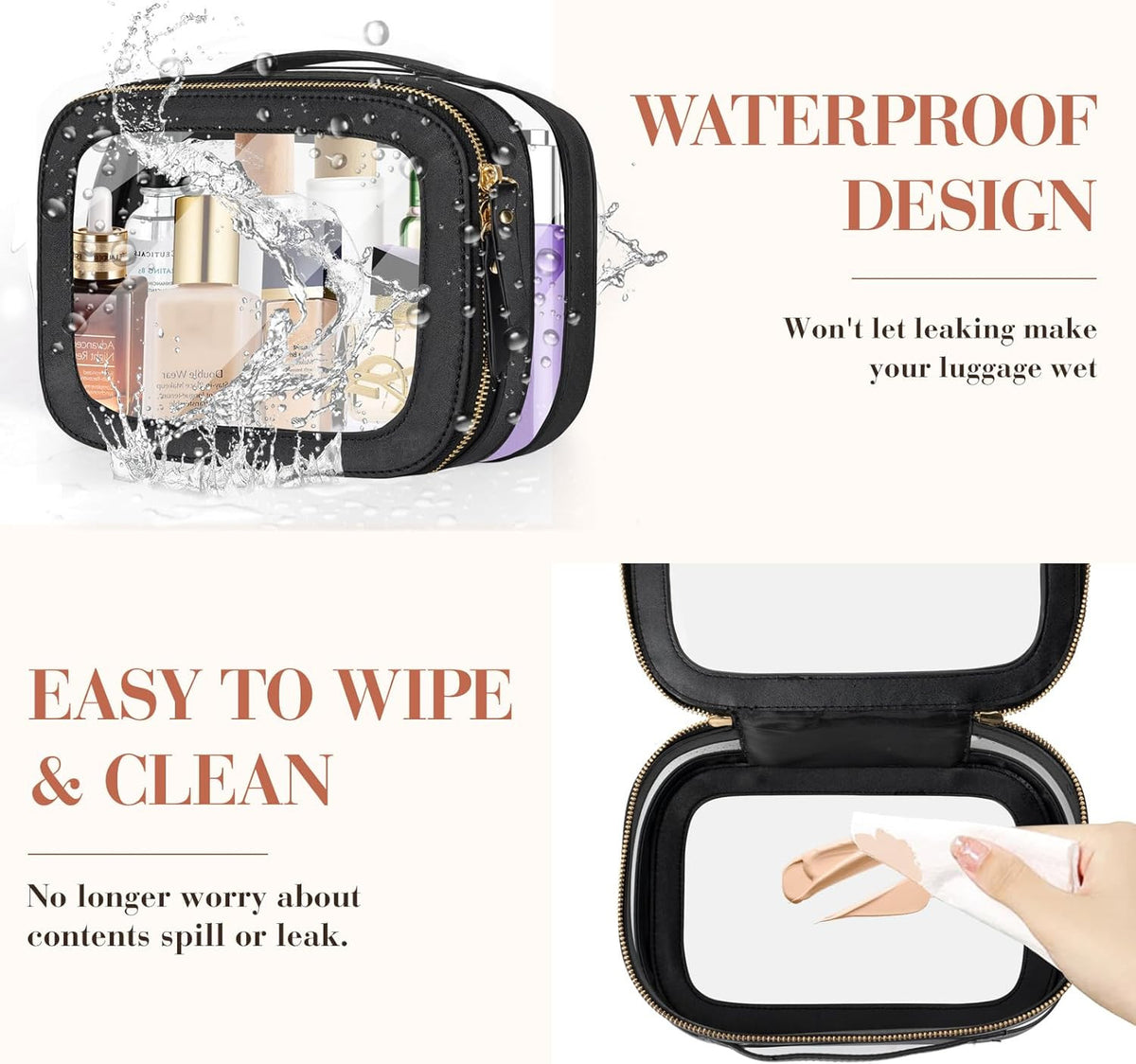 Heavy Duty Clear Travel Makeup Bag - TSA-Approved & Leak-Proof