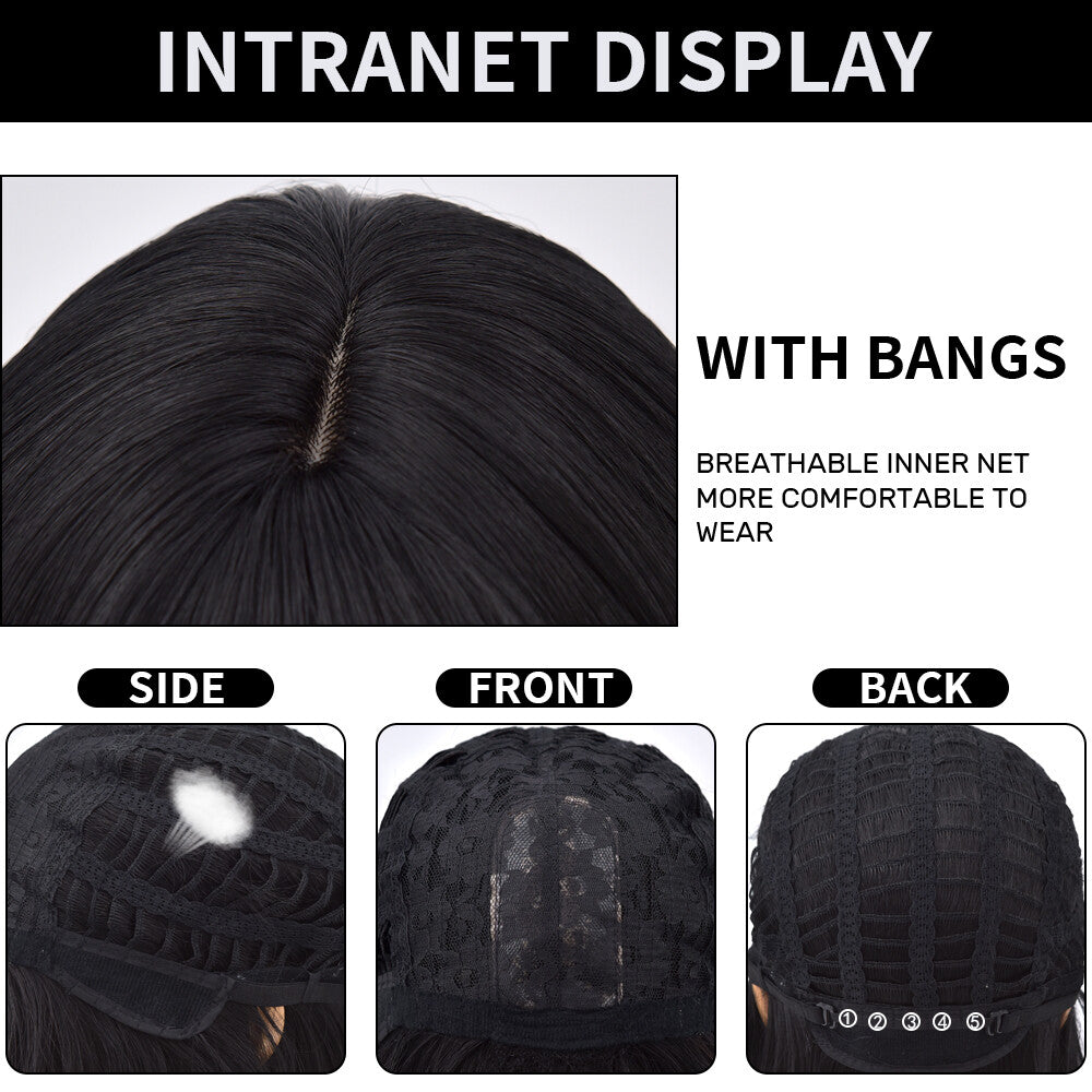 Long Wavy Black Cosplay Wig with Bangs - Heat Resistant Synthetic Hair