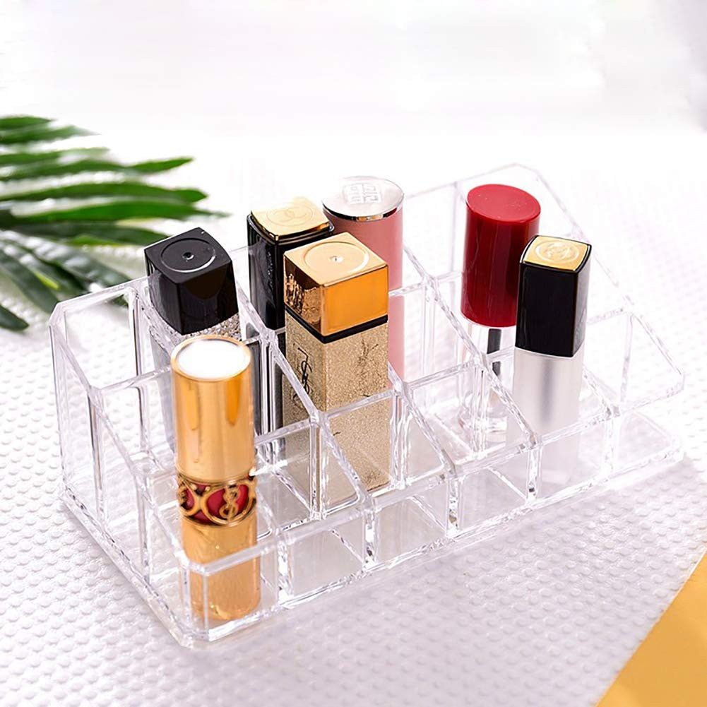 Clear Makeup Organizer with 18 Lipstick Slots - Cosmetic Storage Box