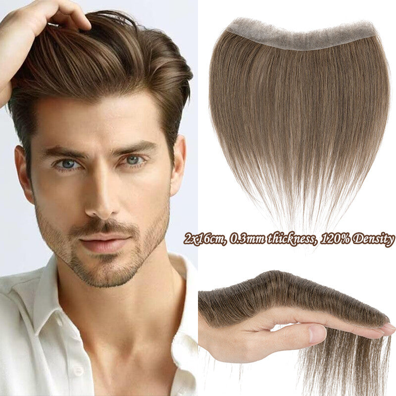 Men's Receding Hairline Toupee with Human Hair & Skin PU Base