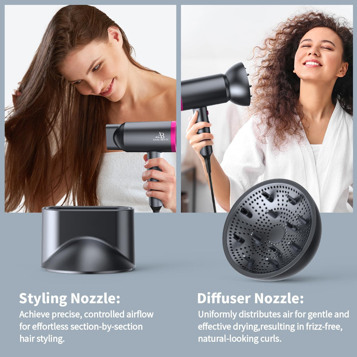 Ionic Hair Dryer with Diffuser 1800W Fast Drying Dark Gray