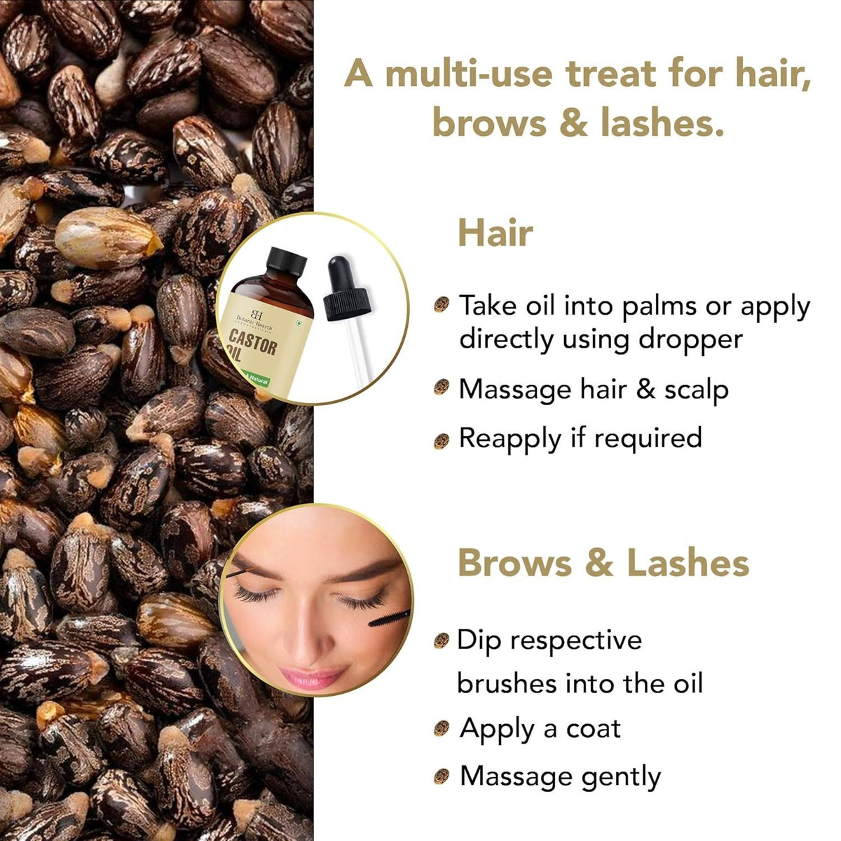 Pure Castor Oil Hair Treatment for Frizz Control and Nourishment - 2 Fl Oz