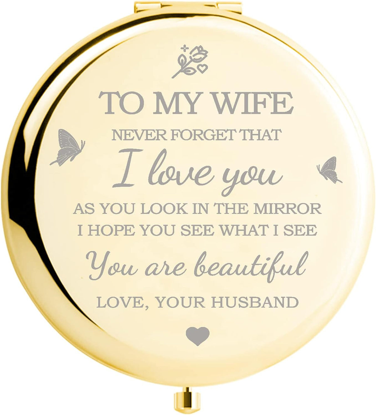Gold Compact Mirror for Women - Engraved Makeup & Travel Mirror Gift