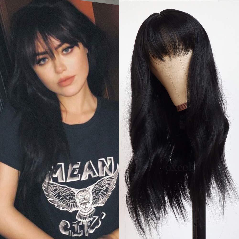 Long Wavy Black Cosplay Wig with Bangs - Heat Resistant Synthetic Hair