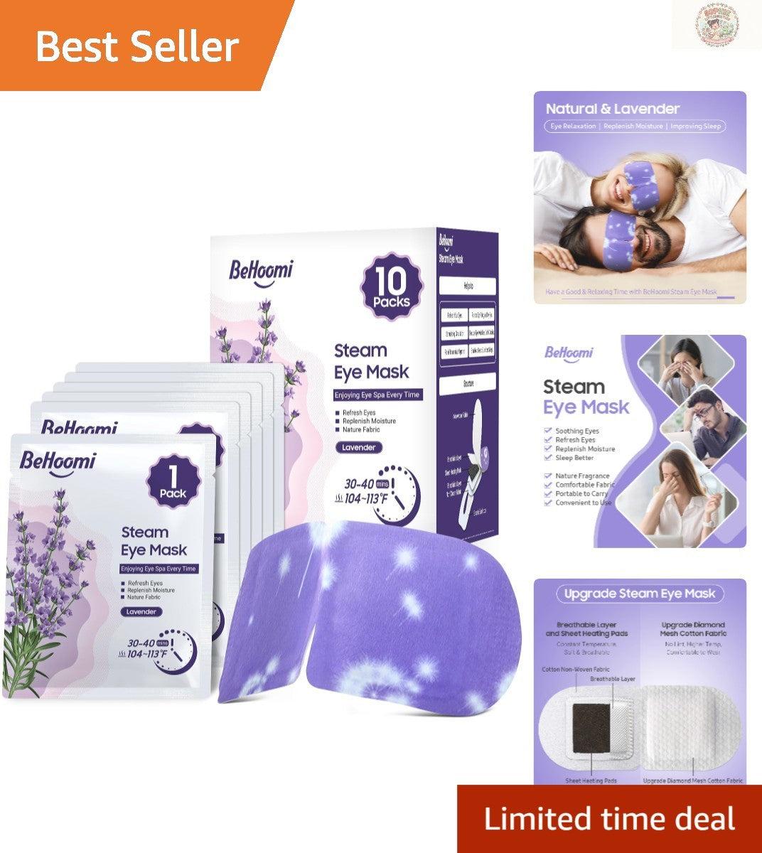 Travel Lavender Scented Eye Masks for Puffy Eyes Relief - 10 Pack