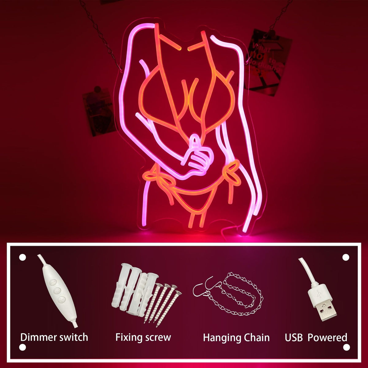 Pink Neon Sign for Bedroom Bar Salon - Ladies Body Silhouette Wall Decor