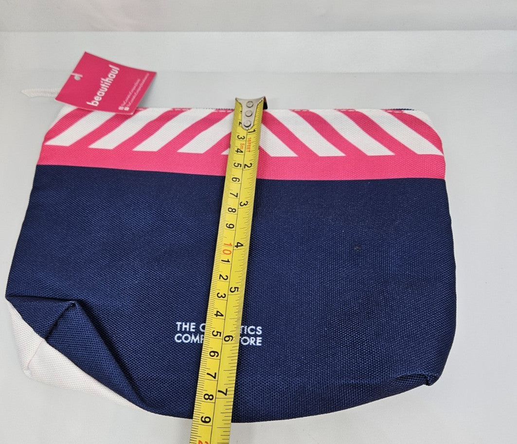 Beauty Makeup Bag Pouch - Blue & Pink Magenta Stripe Case