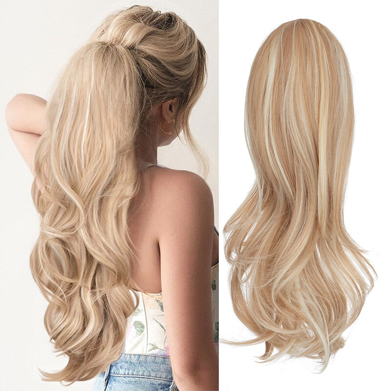 22-Inch Real Human Hair Ponytail Extension Clip-In Layered Drawstring