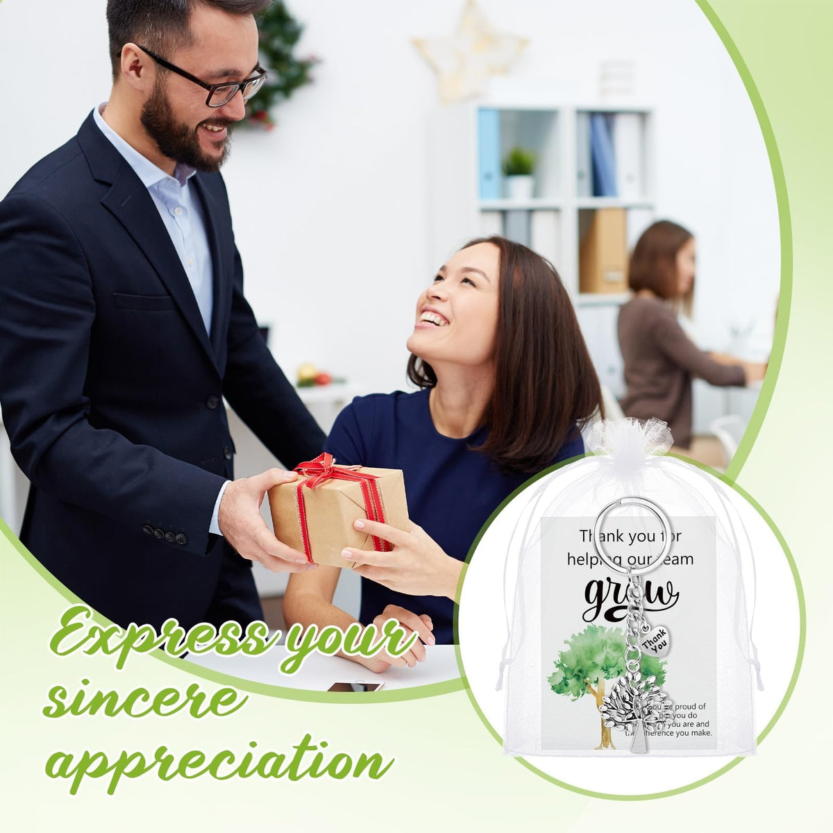 Team Appreciation Gift Tree Keychains with Heart Charm Bulk Set - 50 Pieces