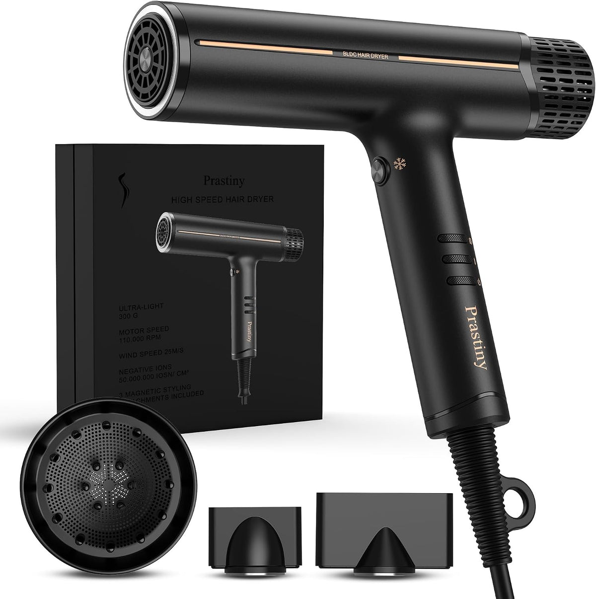 Professional Ionic Hair Dryer with Diffuser - Fast Drying Quiet Styling
