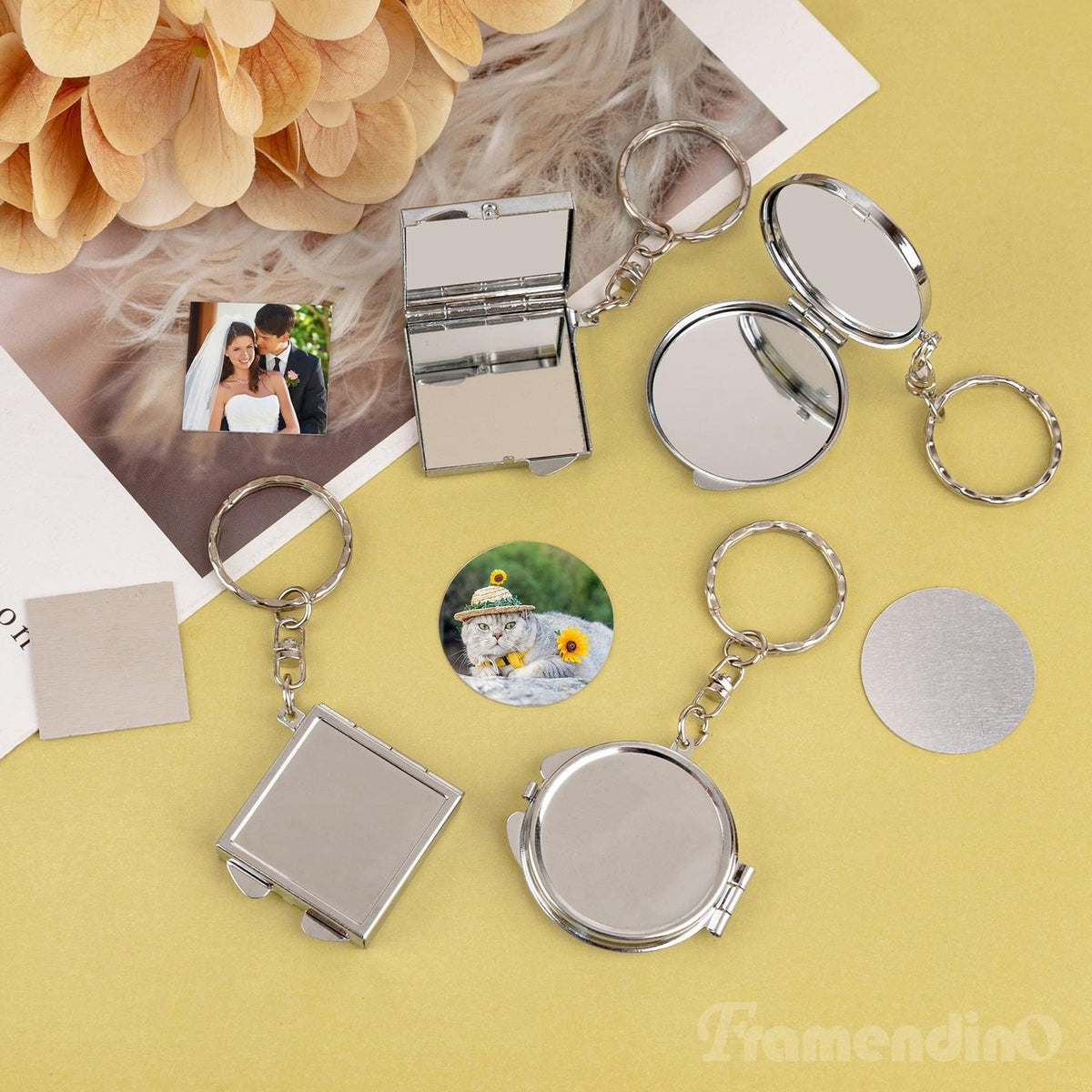 Sublimation Compact Mirror Blanks 6 Pack - Pocket Folding Keychain, Square & Round, Silver