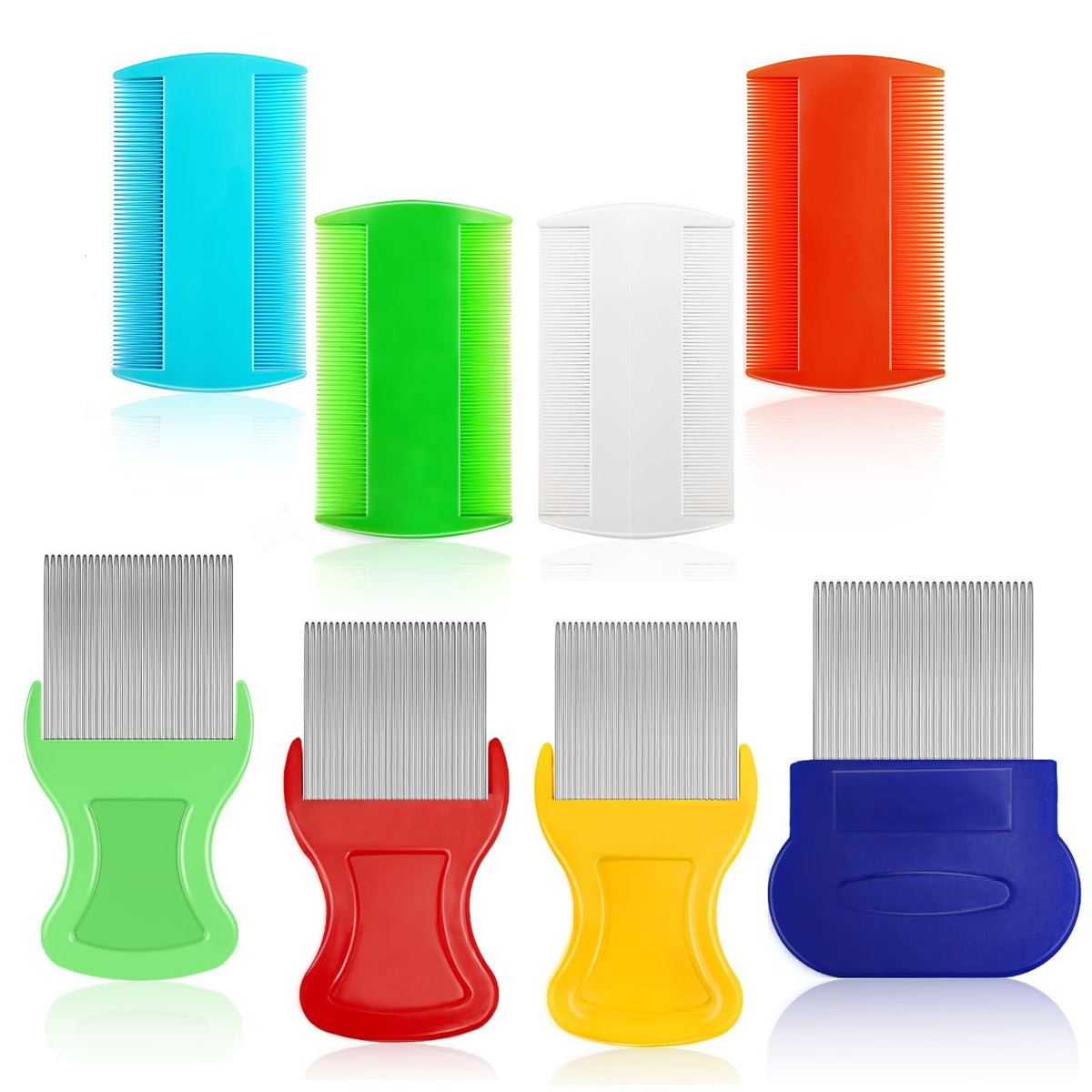 Lice Comb Set - Double Sided Fine Tooth Comb for Head & Pet Flea Removal - 8 Pack