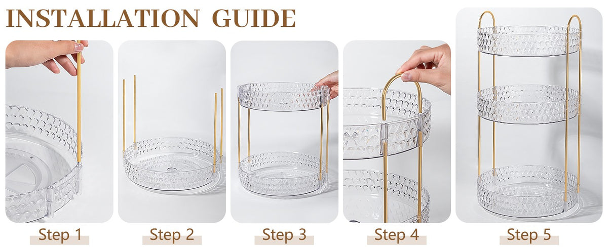 Large Capacity Rotating Makeup Organizer with Clear 3-Tier Stand