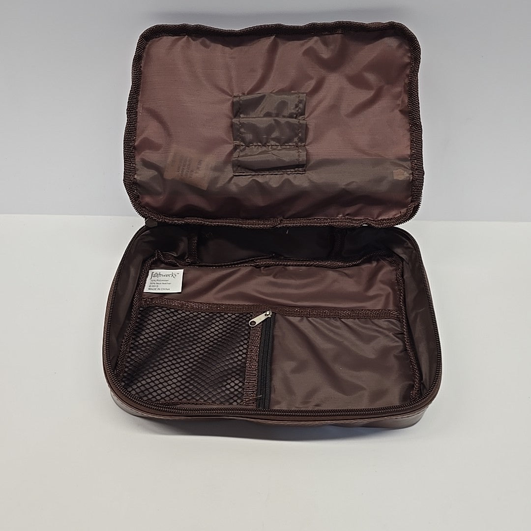 Vegan Makeup & Toiletry Bag for Travel Paisley Brown Pink Zip Case
