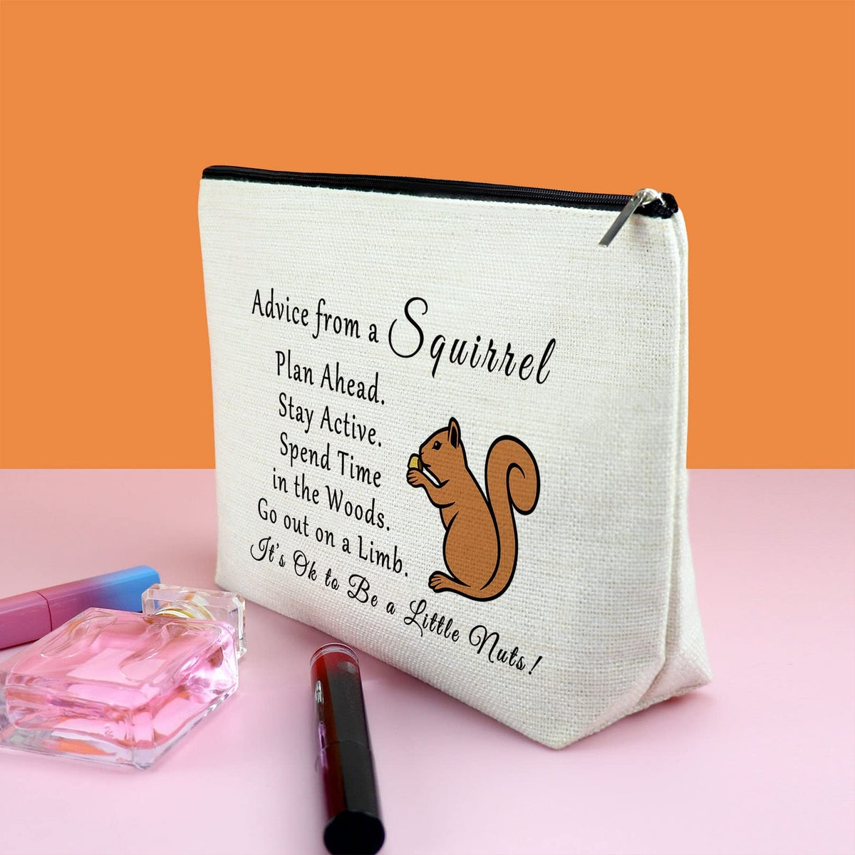 Squirrel Lover Makeup Bag for Women - Animal Themed Travel Cosmetic Pouch