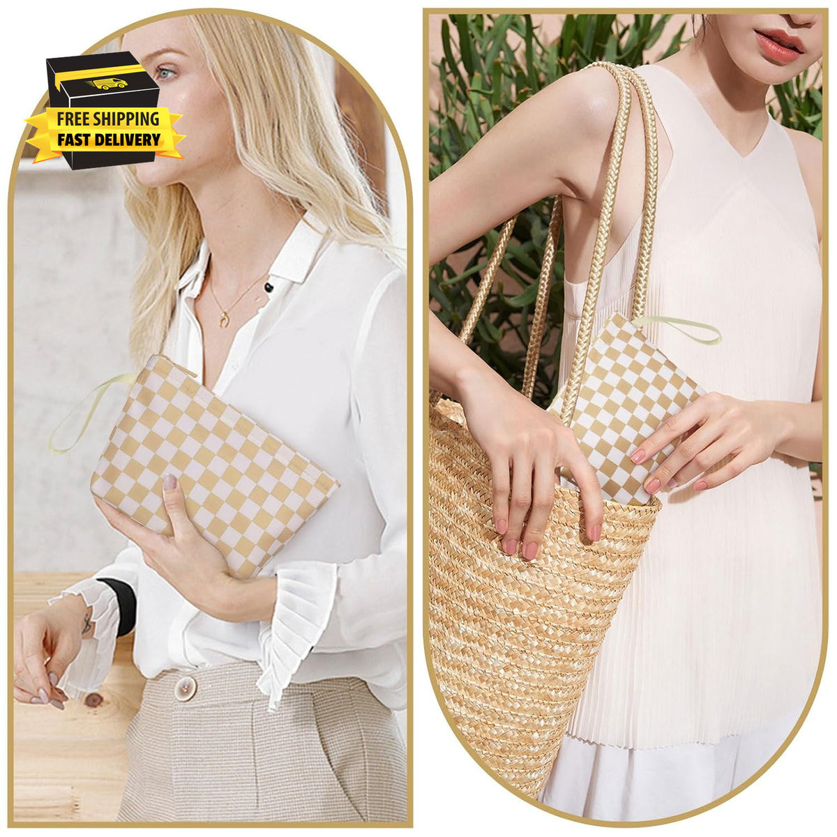 Travel Makeup Bag with Brush Holder, Compact Cosmetic Organizer for Women