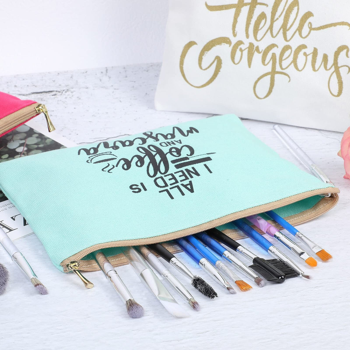 6-Pack Funny Canvas Makeup Bags Portable Cosmetic Pouches for Women & Travel