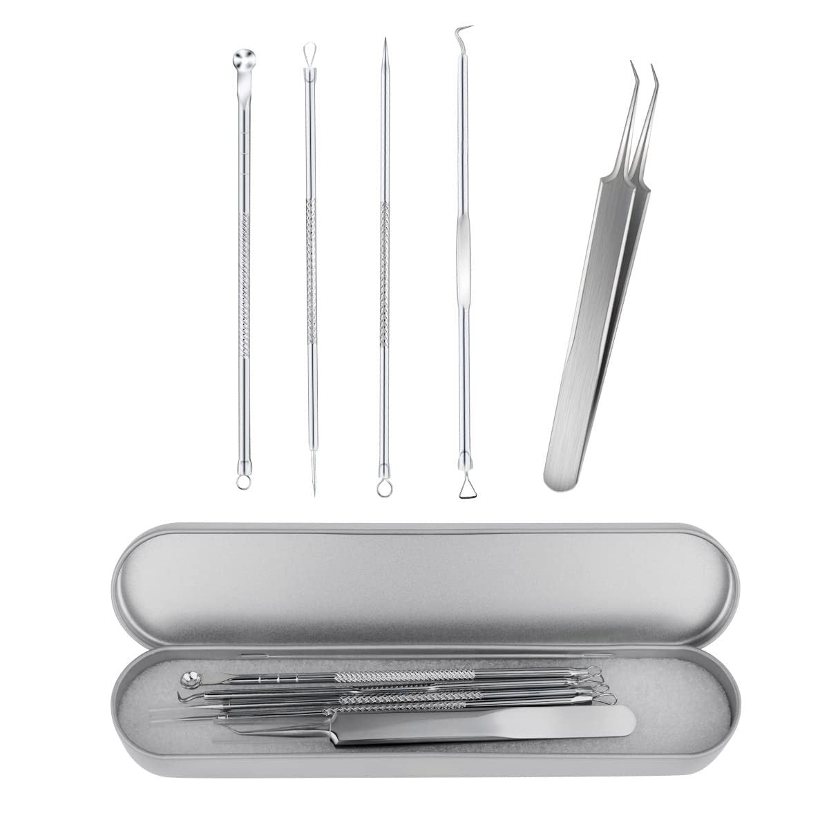 Blackhead Remover Tool Set - Pimple Extractor Kit with 5 Stainless Steel Tools