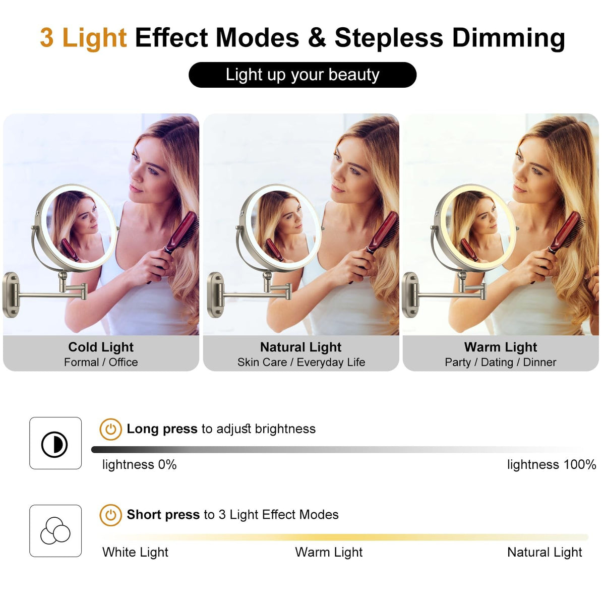 9-Inch Wall Mounted Lighted Makeup Mirror with Rechargeable Battery
