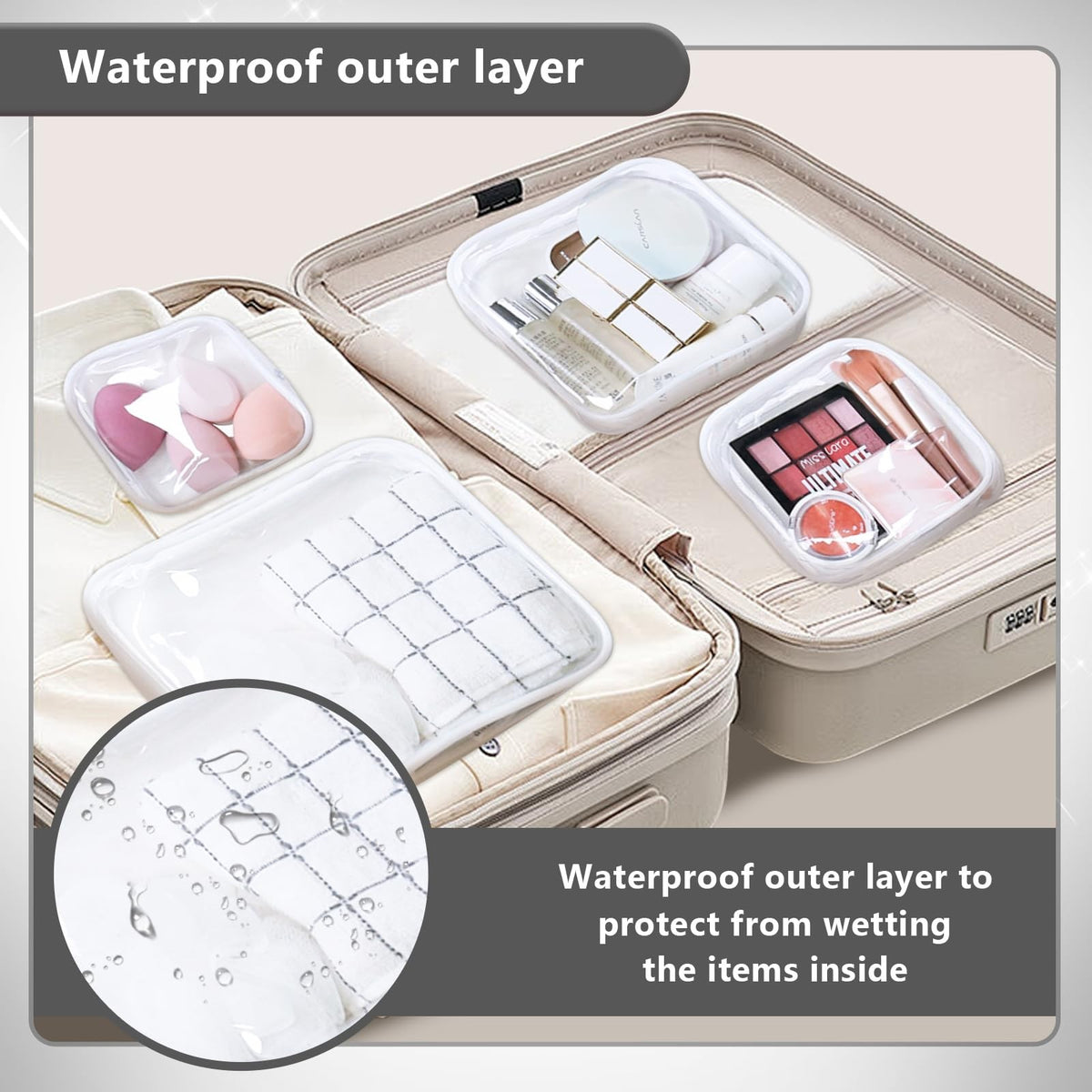 Clear Cosmetic Bag Set 4 Pcs Waterproof Travel Toiletry Organizer
