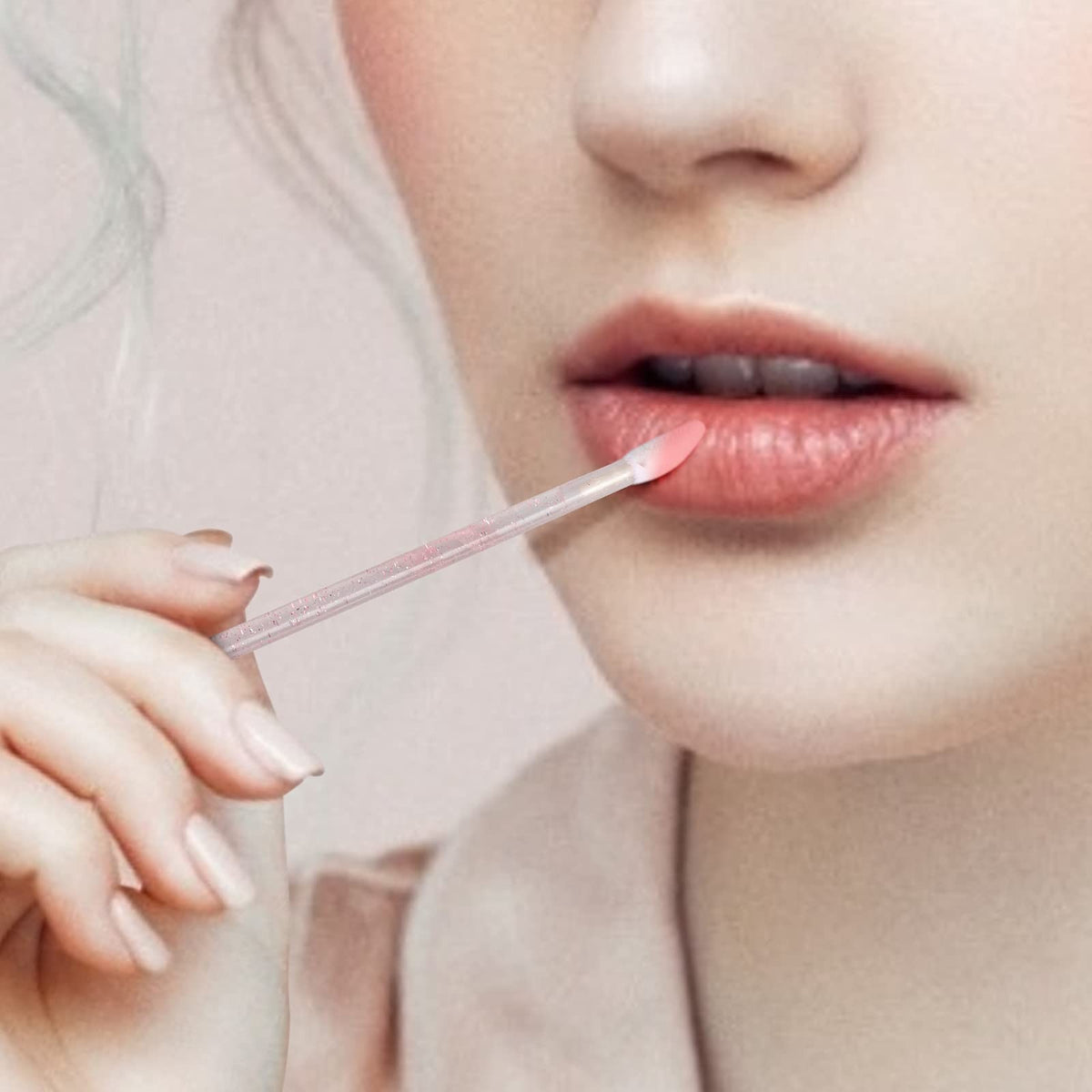 Disposable Glitter Crystal Lip Brushes 100 Pack - Pink