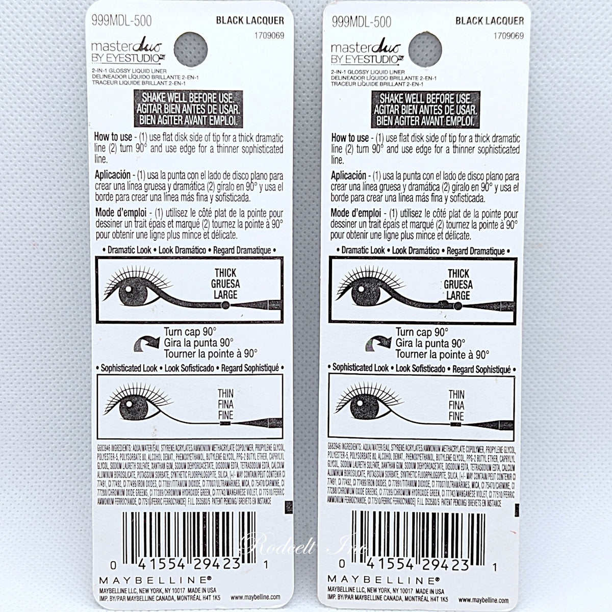 Maybelline Eyestudio Master Duo 2-in-1 Glossy Liquid Eyeliner - Black Lacquer, Pack of 2