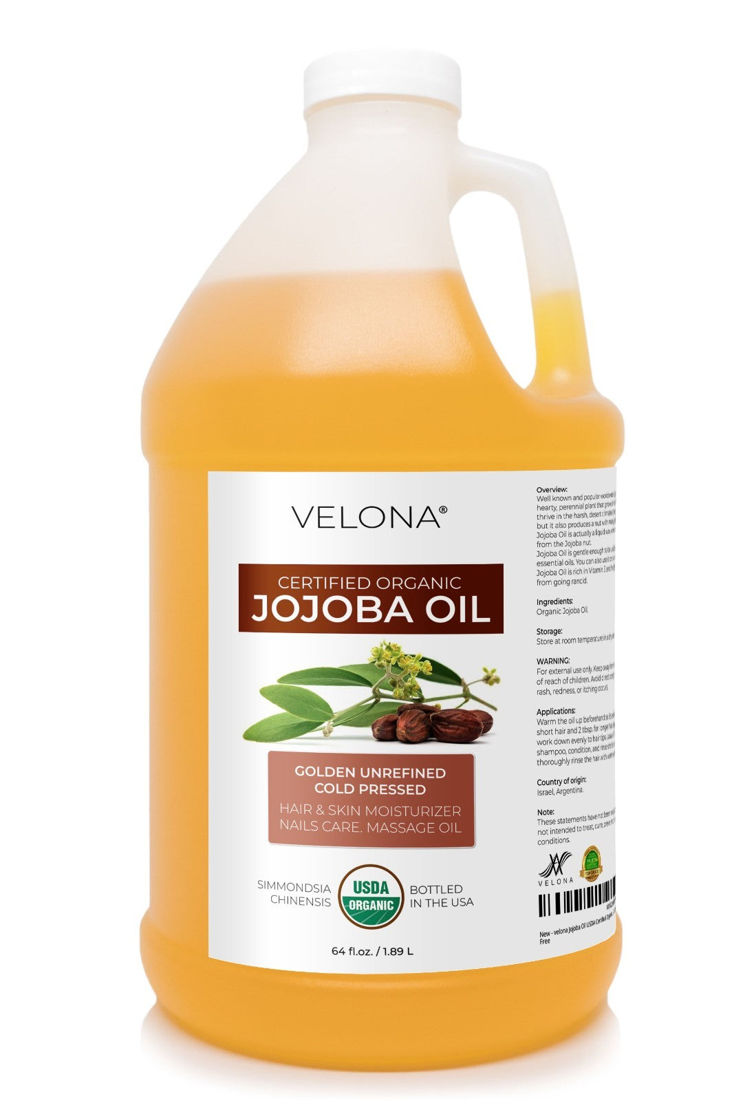 Organic Jojoba Oil 2 Fl Oz - USDA Certified, Cold Pressed, Natural Skin & Hair Care
